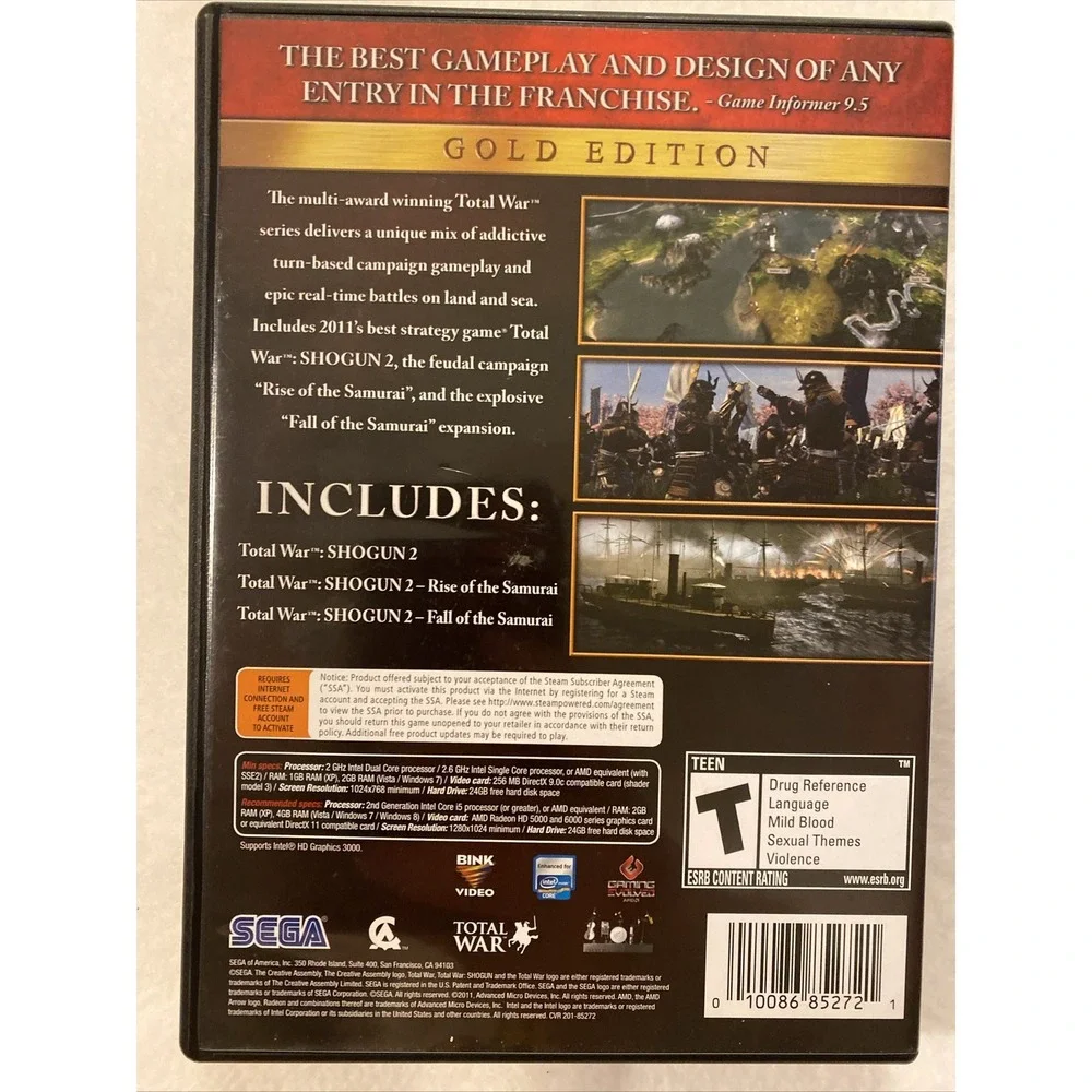Sega Total War Shogun 2 Gold Edition PC Game DVD-ROM Fall The Samurai Expansion